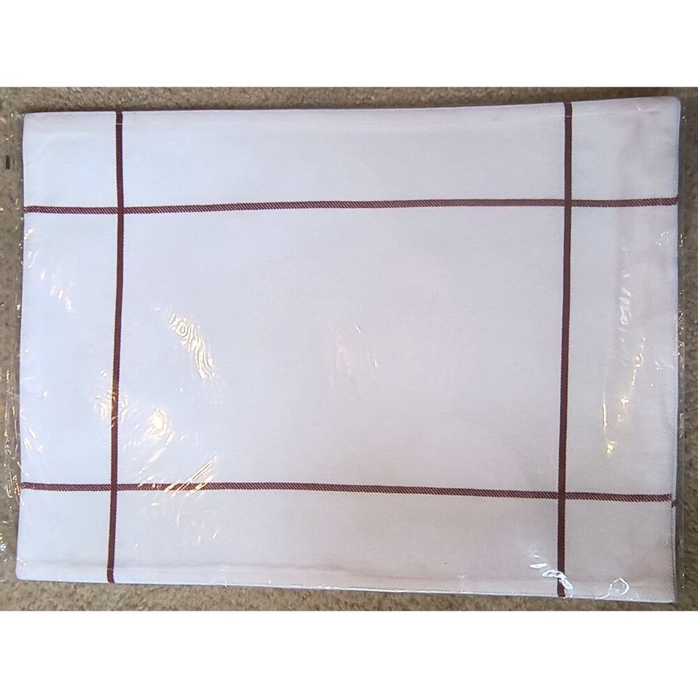 Pampered Chef Red-Striped Windowpane White Cotton Placemat Set Of 2